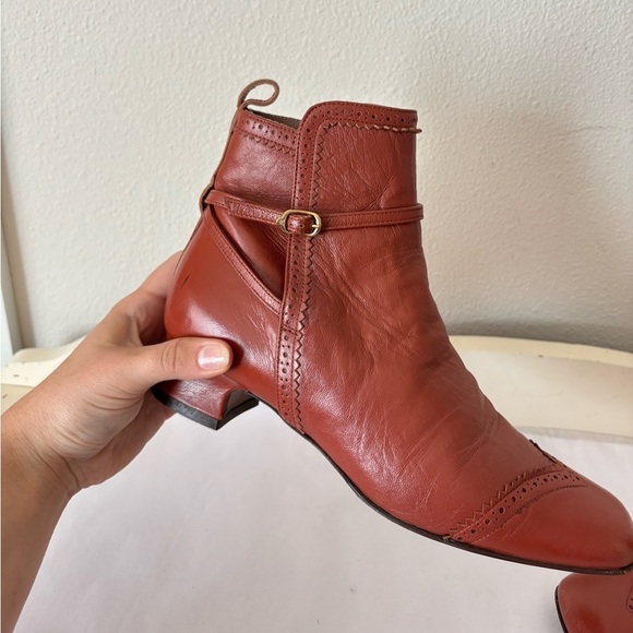 L’Autre Chose Brown Parisian Leather Ankle Booties with Square Toe Size 36 - Picture 1 of 8